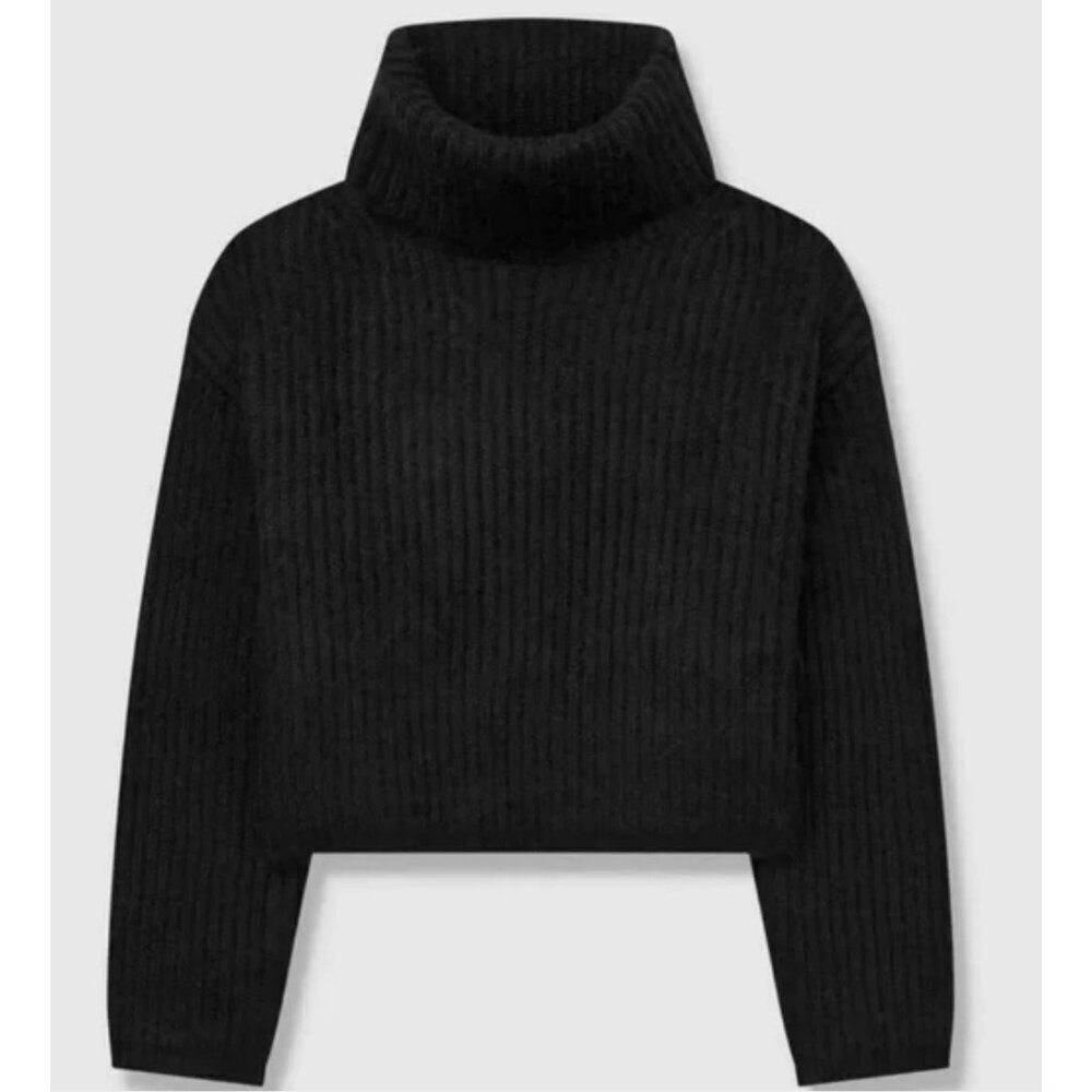 Thakoon Black Alpaca Chunky Knit Cropped Turtle Neck Sweater Sz XL NWT